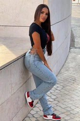 Link By Link Straight Leg Jeans - Light Blue Wash Ins Street
